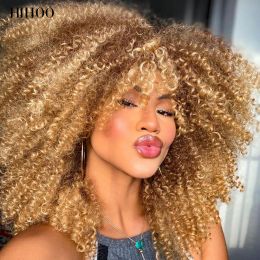 Wigs Short Hair Afro Kinky Curly Wigs With Bangs For Black Women Natural Synthetic Ombre Glueless Blonde Pink Red Cosplay 16''