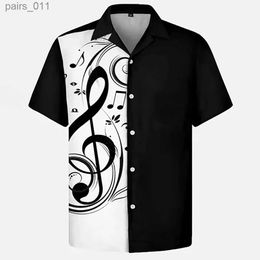 Men's Casual Shirts Summer Shirt Men 2024 Hawaiian Man Short Sleeve Shirt Musical Note Print Mens Womens Beach Travel Casual Oversized Clothing 240402