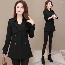 Women's Trench Coats 2024 Women Casual Medium Long Coat With Double Breasted Windbreaker Korean Chic Office Ladies Outerwear