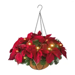 Decorative Flowers Artificial Hanging LED With Flowerpot Outdoor Poinsettia