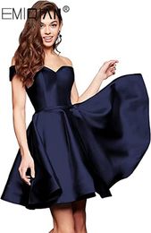 Women's Short Homecoming Dresses for Teens with Pockets Off Shoulder Satin Cocktail Party Gowns