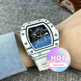 luxury watch cool Rakish Mechanical Wrist watches TV Factory rm055 multi-function designer white carbon Fibre mens hollowed out p RC79 2023 New Luxury Style