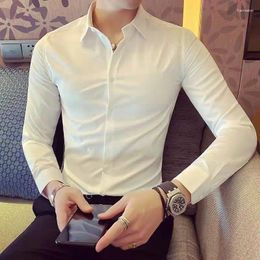 Men's Dress Shirts 2024 Spring Autumn Solid Long Sleeve Shirt Men Clothing Slim Fit Casual Formal Wear Office Blouse Homme Tops A245