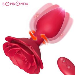 Rose Anal Plug Rotation Vibrator Prostate Massage Butt Vaginal Stimulator Wireless Remote Control Sex Toys For Women Best quality