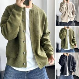 Men's Sweaters Men Sweater Coat Round Neck Single-breasted Solid Colour Long Sleeve Knitted Thick Pockets Warm Jacket Loose Cardigan