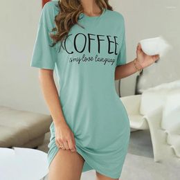 Women's Sleepwear Ladies Pajamas Summer Night Dress Short Sleeve Letter Print Nighties Nightgown Loose Nightwear Home Clothes Loungewear