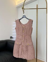 New 2024 Autumn and Winter Rose Pink Thick Flower Dress elegant women mini fashion designer knitted dresses clothing ladies dark green midi dressesFZ24030742