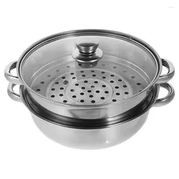 Double Boilers Double-Layer Food Steamer Steaming Tool Stainless Steel Pot Vegetable With Handle Dumplings