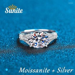 Cluster Rings Sunite 3.0ct Oval Cut Moissanite Diamond Ring For Women Girls 925 Sterling Silver Gold Plated Cute Band Birthday Gift Anillos