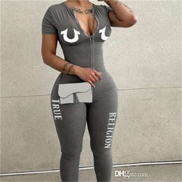 Großhandel Frauen Overalls Designer 2024 Neue Slim Sexy Mode Lange Ärmeln Brief Gedruckt Hosen Strampler 2 Farben