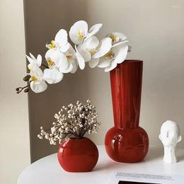 Vases Red Ceramic Art Vase Wedding Housewarming Festive Home Living Room Year Decoration