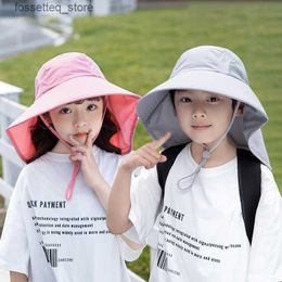 Wide Brim Hats Bucket Hats Summer Kids Solid Color Fisherman Hat Girl Sun Hat Boy Big Brim Shl Sun Hat 360 Wide Brim UV Protection Outdoor Beach Hat L240402