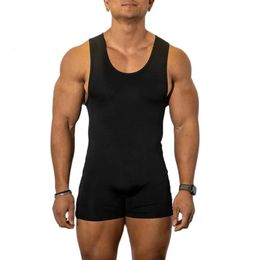 Mens Performance Wrestling Singlets Race Suit Solid Color Sleeveless Boxing Skinsuit Weightlifting Tights Gym Training Clothing 240319