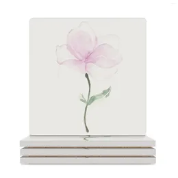 Table Mats Pink Watercolor Flower Ceramic Coasters (Square) White Mug Set Cute Kitchen Supplies For Drinks