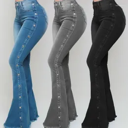 Women's Jeans Europe And The United States Vintage Womens Burst High-waisted Elastic Dragged Female Flare Ladies Pants