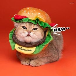 Dog Apparel Halloween Pet Burger Hat Cartoon Bib Elizabeth Ring Cat Collar Neck Set Role Playing Clothing
