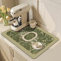 Carpets Retro Print Dish Drying Mat Absorbent Coffee Drain Pad Non-slip Tableware Draining Quick Dry Kitchen Dinnerware
