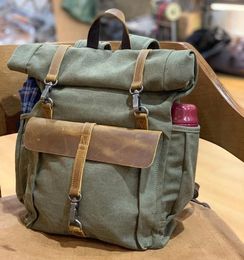 Backpack Fashion Leather Canvas Men School Bag Military Women Rucksack Male Knapsack Travel Backpacks Mochilas