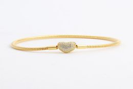 18K Yellow Gold plated CZ Diamond Heart Bracelets Original Box Set for 925 Silver Chain Bracelet for Women Wedding Jewelry8441607