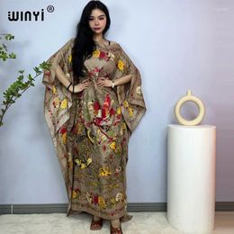 Kuwait Boho Fashion Print Women Beach Dress Cover Up Summer For Woman Beachwear Robe De Plage Silk Feeling Kaftan