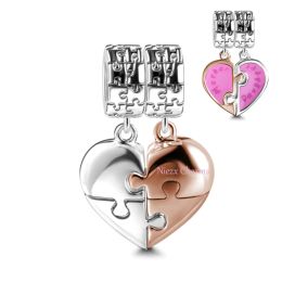 2022 New Puzzle of mother and daughter Pandoras charms Bead Fit Pandora Charm 925 Silver Original Bracelet Silver 925 Trinket