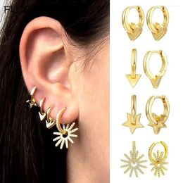 Hoop Earrings 925 Sterling Silver Needle Stars/Heart Earring Set Vintage Gold Colour Small For Women Party Fashion Jewellery Gift