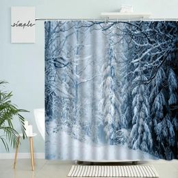 Shower Curtains Forest Snow Scenery Curtain Trees Road Winter Natural Pography Bathroom Waterproof Polyester Screen Home Decor