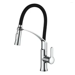 Kitchen Faucets Fashionable Black & Chrome Faucet Pull Down Cold And Water Succinct High Brass With Spray