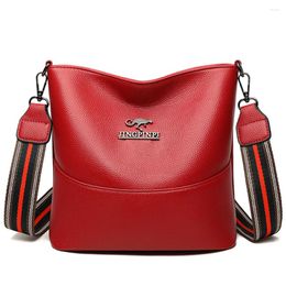 Bag Luxury Small Bucket High Quality Soft Leather Messenger Bags For Women 2024 Fashion Wide Shoulder Strap Ladies Crossbody