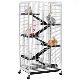 Cat Carriers 6-layer Rolling Snow Ferret Cage With 3 Front Doors And Pet Bowls Water Bottles White Small Animals