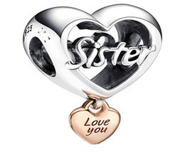 Love You Sister Heart 925 Sterling Silver Charm Dangle Moments Family for Fit Charms Women Daughter Bracelets Jewellery 782244C00 Andy Jewel9407353