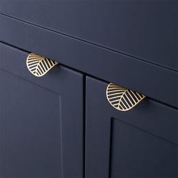 Leaf Shape Brass Gold Cabinet Pulls Furniture Handles Kitchen Door Handle Copper Drawer Pull Knobs Cupboard Handle