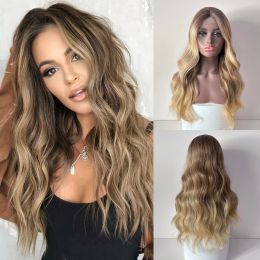 Wigs Y Demand Nature Wig Cosplay Long KinkyCurly Wave Fake Hair 24 Inch High Temperature Fiber Brown Synthetic Wigs For Black Women