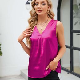 2024 Women's Solid Colour Satin Short Sleeved T-shirt Raglan Shirt Tank Top