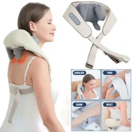 Rechargeable Powerful 5D Shiatsu Back Neck Shoulder Massager Heated Kneading Neck And Shoulder Muscle Relaxing Massage Shawl 240326