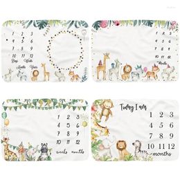 Blankets Baby Monthly Record Growth Milestone Blanket Born Soft Flannel Cartoon Animal Printed Swaddle Wrap Pography Props