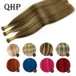 Extensions QHP Hair Straight Machine Made Remy Hair Extensions 50pcs/ Set Straight Keratin I Tip Human Hair Extension Ombre Colour Pink Red