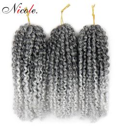 Nico Hair 8inch 3pcsset Synthetic kinky Curly Wave Braids Hair Ombre Malibob Crochet Braiding Hair For Women2316011