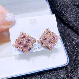 Stud Earrings High Quality Light Luxury Heavy Industry Color Zircon Stereo Square Sense Small Ear Accessories