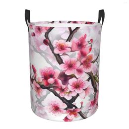 Laundry Bags Pink Cherry Blossoms Printed Basket Collapsible Dirty Clothes Hamper Toys Organizer Storage With Handles