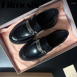 Casual Shoes British Style Retro Loafers Women 2024 Spring Real Leather Metal Decoration Thick Sole Round Toe