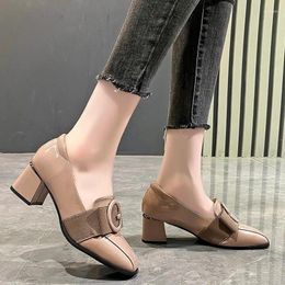 Dress Shoes Autumn High Heel Fashion Single British Wind Loafers Patent Leather Square Thick Small Women Heels