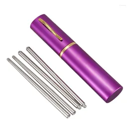 Chopsticks 4X Aluminum Pen Shape Shell Stainless Steel Folding Travel Silver