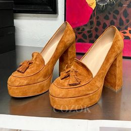 Dress Shoes Female Super High Heels Autumn Tassel Decor Walk Show Ladies Pumps Appear Thin Shallow Design Platform Single