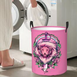 Laundry Bags Lion Pink Circular Hamper Storage Basket Sturdy And Durable Living Rooms Of Clothes