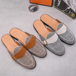 Casual Shoes Canvas Mules Men Outdoor Slip On Half For Backless Loafers Slipper Mule Masculino Slip-On Flats Slides