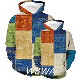 WBWA Men's Unisex Pullover Hoodie Sweatshirt Geometric Graphic Lace Up Hooded Daily Sports 3D Print Casual Women Couples Long To