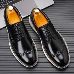 Casual Shoes Mens Business Wedding Formal Dress Original Leather Lace-up Carved Brogue Shoe Black Brown Gentleman Footwear Male