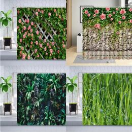 Shower Curtains Flower Plant Wall Curtain Spring Scenery Green Leaf Lawn Natural Landscape Cloth Decor Bathroom Set