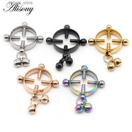 Other Health Beauty Items Alisouy 1PC Fashion Surgical Stainless Steel Female Breast Adjustable Screw Clock Pendant False Nickel Ring Perforated Jewellery Y240402